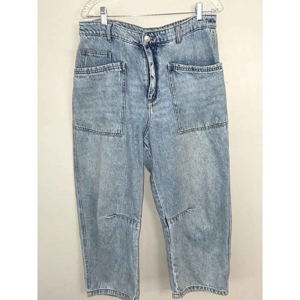Rewash Barrel Leg Jeans Women 11 Light Wash High Rise Utility Patch Pocket Indie